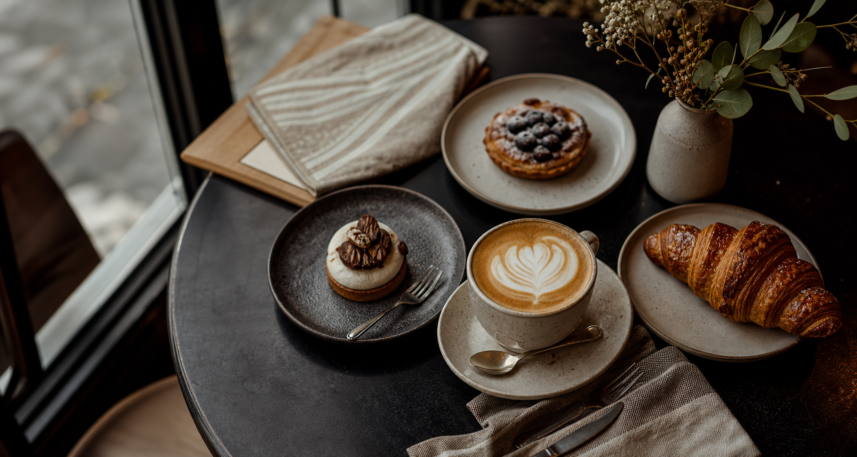 Heller Café-Tresen mit Kaffee und Gebäck